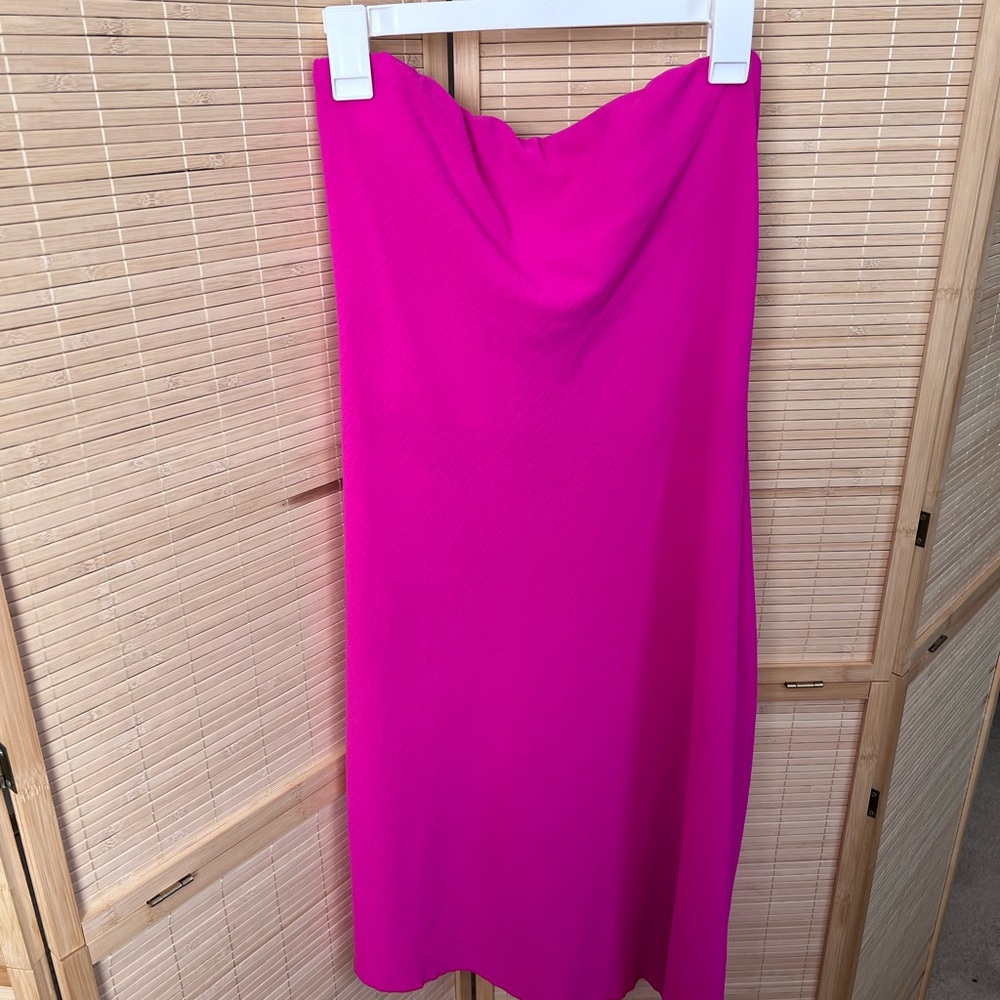 See You Monday Strapless Fuchsia Dress